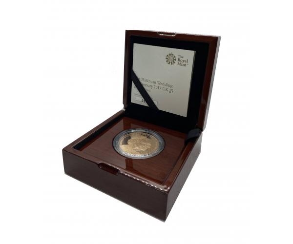 2017 Gold £5 Proof Crown, Platinum Wedding Anniversary Boxed