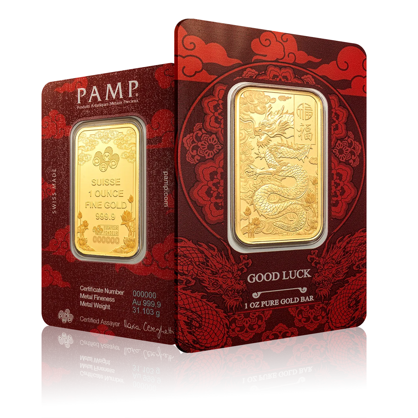 1oz PAMP Good Luck Yellow Dragon Gold Bar (2025)