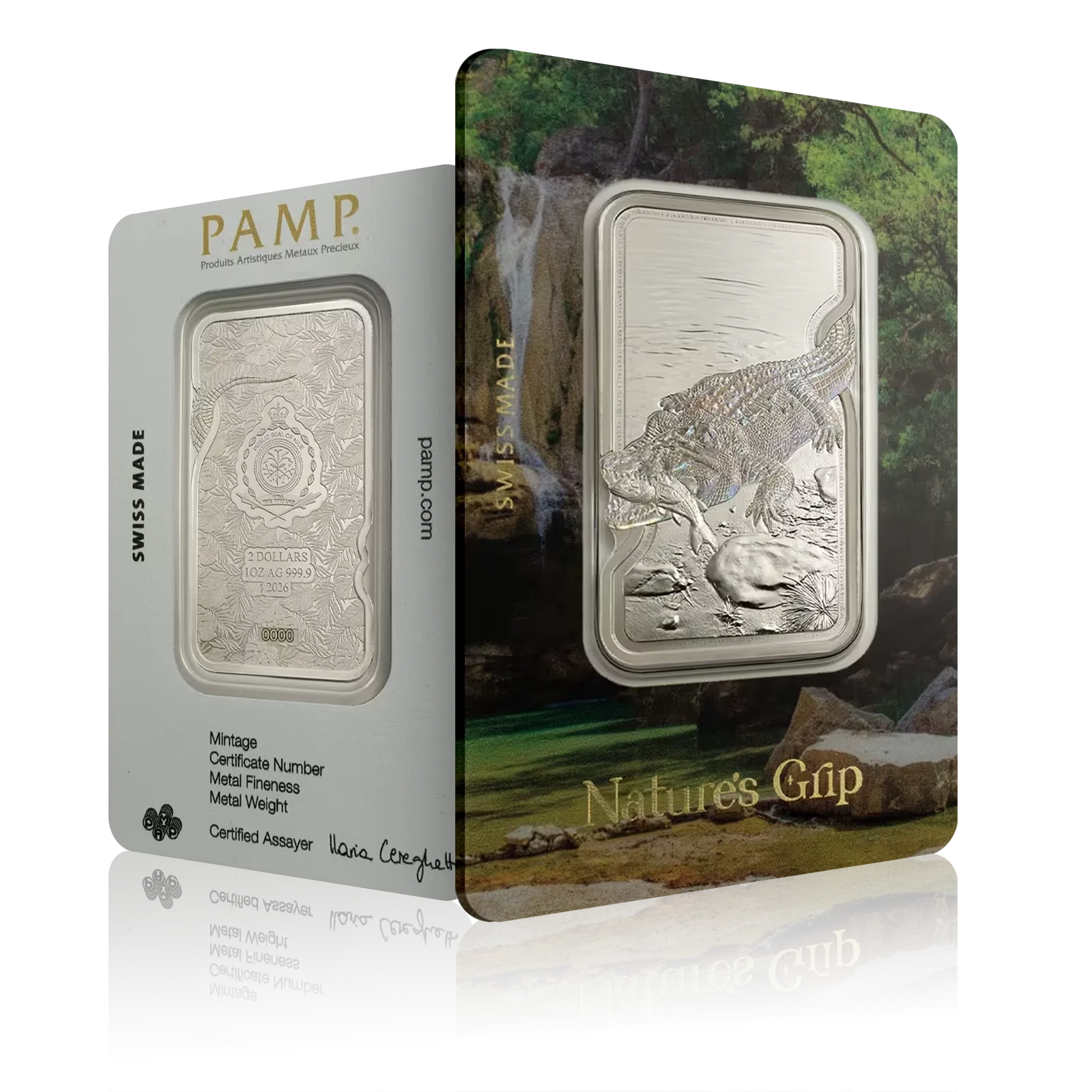 1oz Silver PAMP Nature's Grip Nile Crocodile Bar (2026)